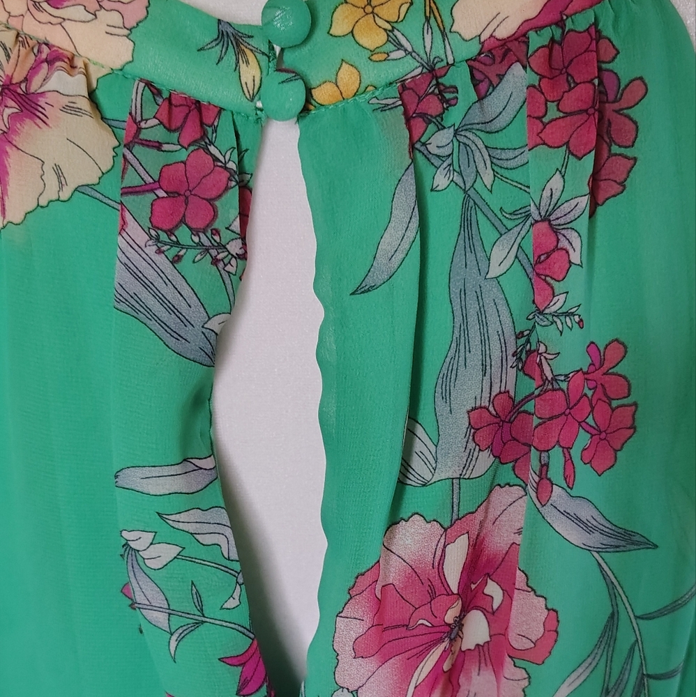 R&K Floral Green Summer Halter Maxi Dress Size 14 - Picture 5 of 10